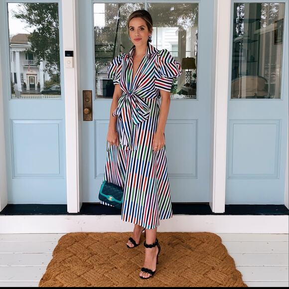 Silvia Tcherassi Roopal Color-Block Shirt Dress in Sangria Stripes, Sz S - Picture 3 of 14